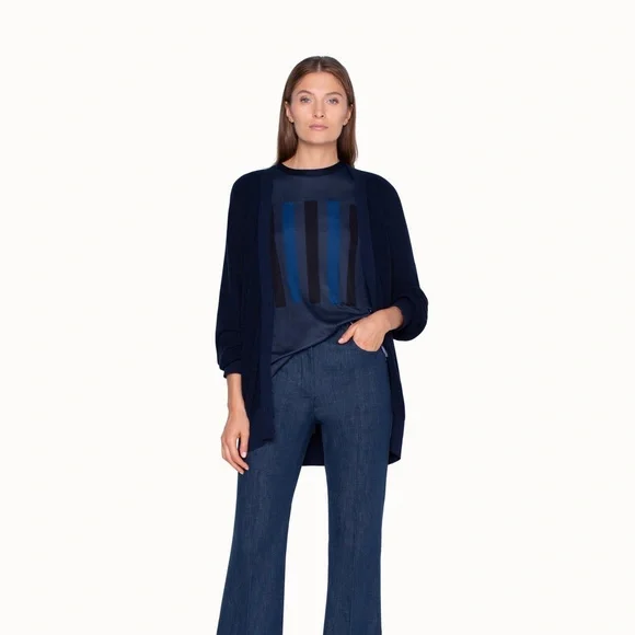 AKRIS Knit Cotton Cardigan Sweater Raglan Sleeves Dark Denim Navy Blue - US 10
